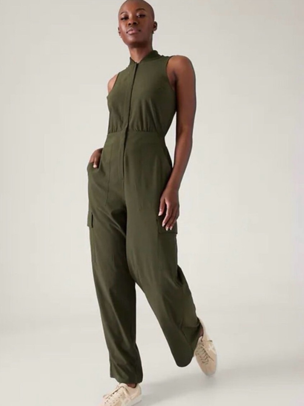 Athleta Olive Green Sleeveless Utility Jumpsuit
